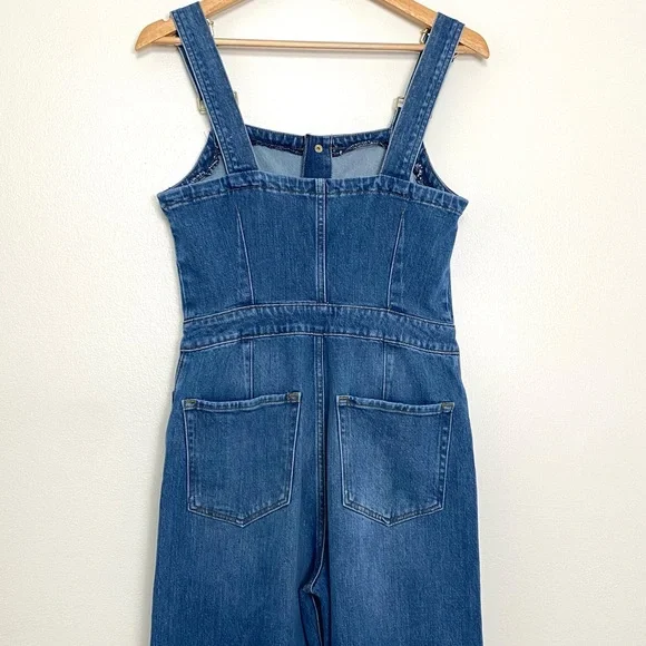 🎉FRAME Claire Denim Cropped Jumpsuit Wide Leg Small - Picture 4 of 16